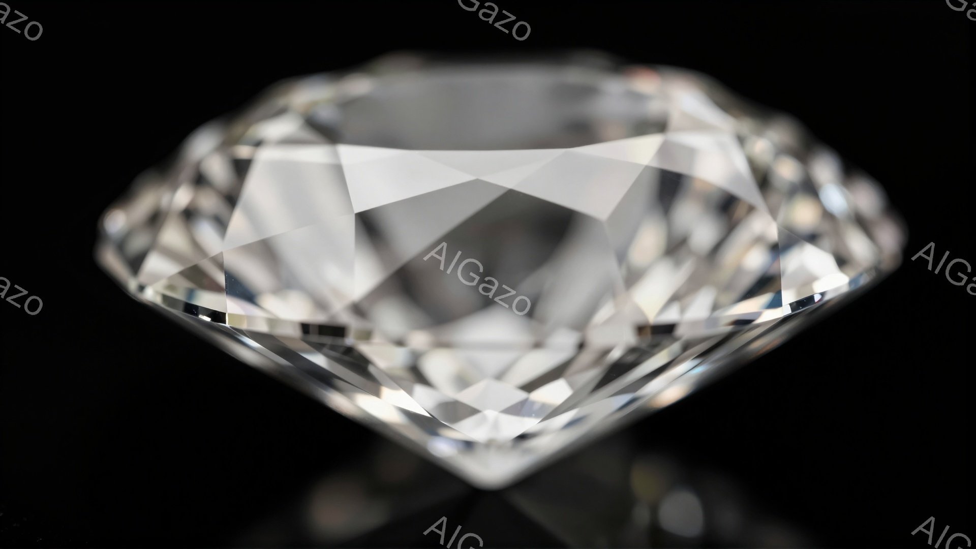 鮮やかな輝きを放つダイヤモンドが、漆黒の背景に浮かび上がっている。 多面体のカットが光を反射し、内側から発光しているかのような印象を与える。 極めて精巧なカットが、宝石の美しさを際立たせている。