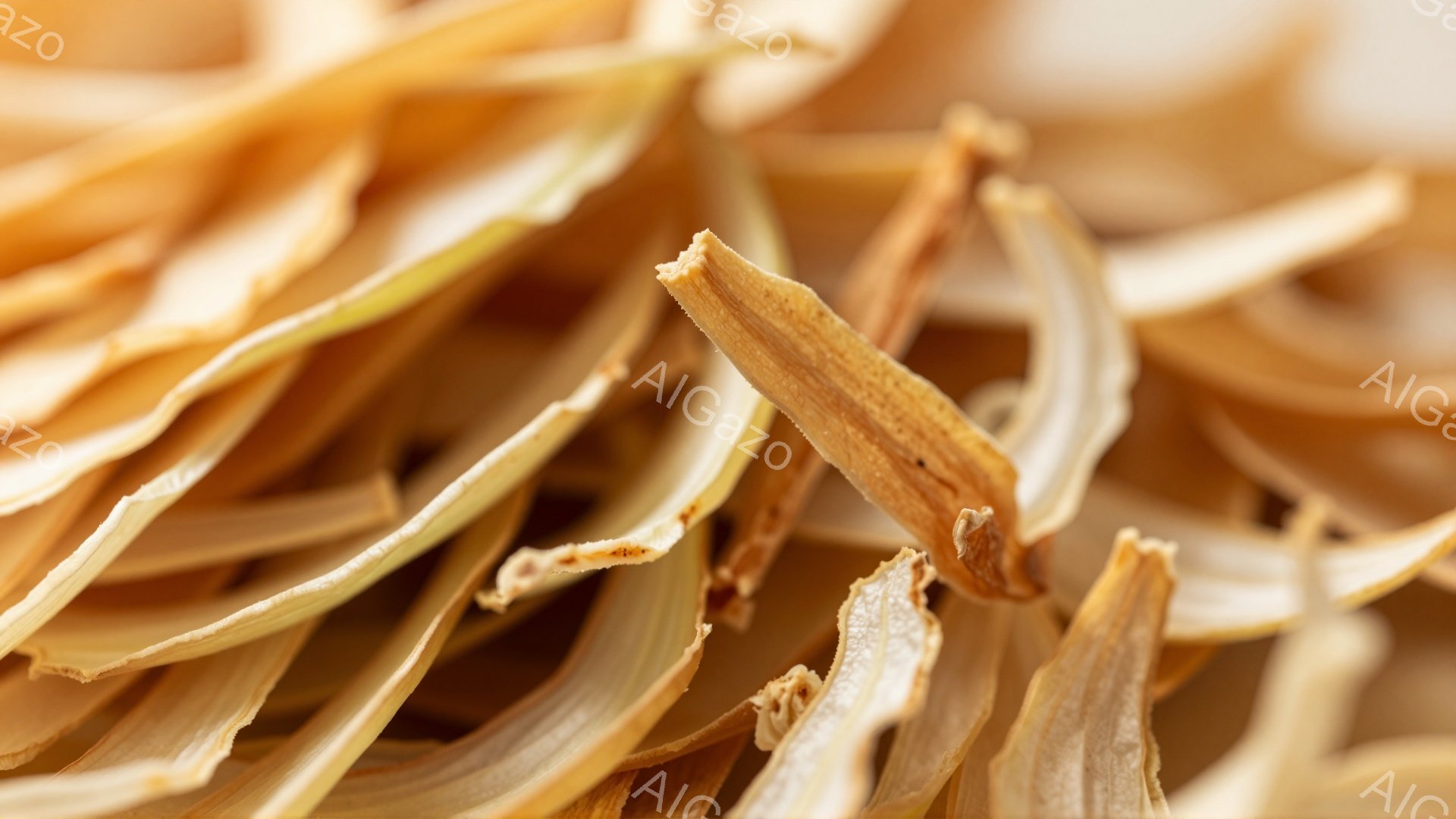 画像は乾燥した茶色の繊維状の素材が密集して写っています。繊維は細長く、不規則な形をしており、まるで古くなった紙や植物の葉のように見えます。全体的に暖色系のトーンで、自然で素朴な雰囲気があります。 - AI生成フリー素材