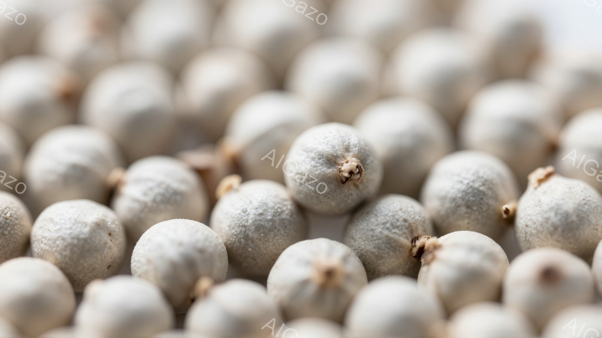 画像は、小さな、丸い、茶色の種子が密集して写っているクローズアップ写真です。種子はわずかに質感があり、それぞれに小さな茎が付いています。背景はぼやけており、焦点は種子そのものに当てられています。