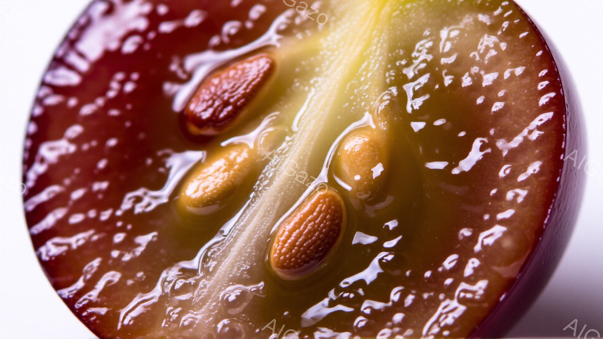 濃い茶色のチョコレートのような背景に、白く渦巻いた模様が描かれています。3つのアーモンドが不規則に配置され、チョコレートの表面に埋め込まれているかのように見えます。全体的に、甘くて贅沢なデザートを連想させる、暖かく魅力的な雰囲気です。