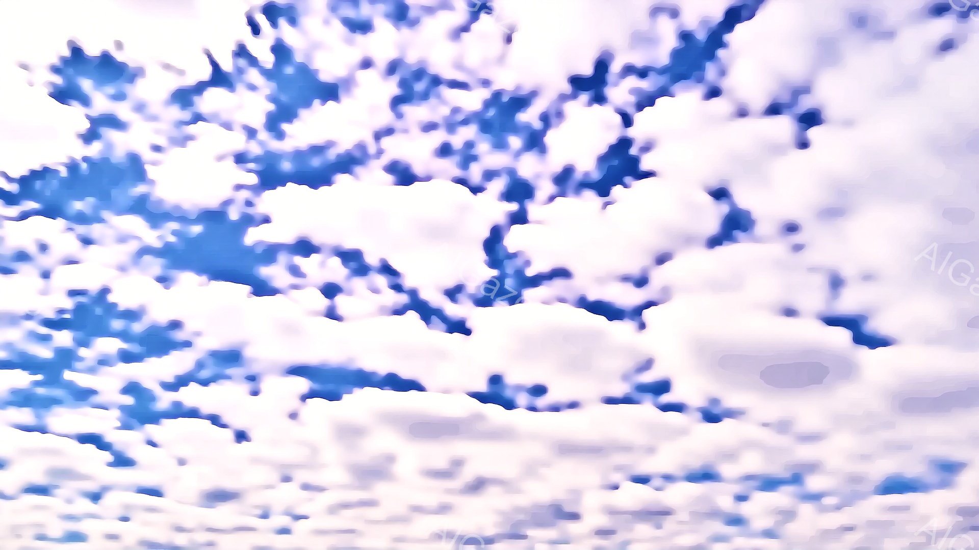 この画像は、空の様子を捉えたもので、白い雲が青空に広がっています。雲はまるで絵筆で描いたような、柔らかく有機的な形をしており、光と影のコントラストが美しいです。全体的に穏やかで、晴れやかな空模様が広が - AI生成フリー素材