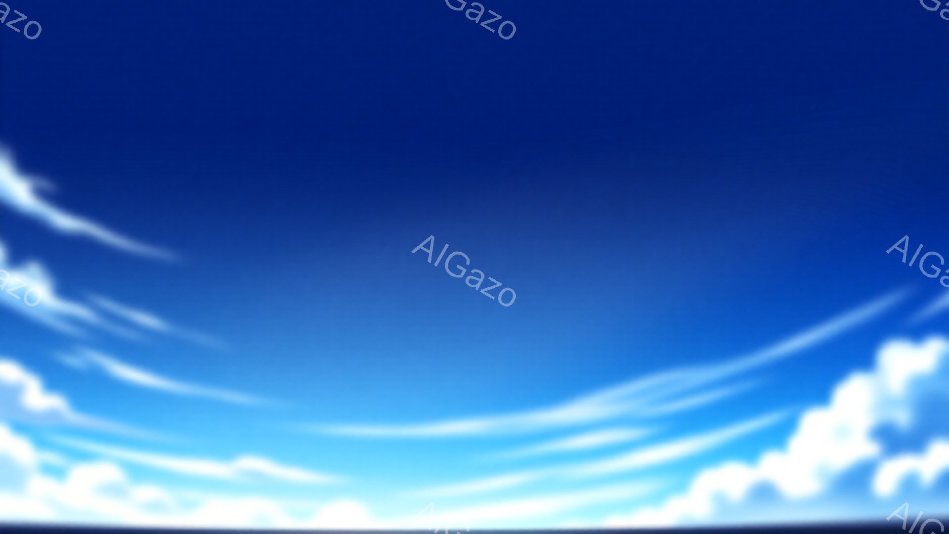 広々とした青空が広がっており、白い雲が流れている様子が描かれています。雲は空の大部分を覆い、まるで絵画のような穏やかな雰囲気を醸し出しています。空の色は鮮やかで、晴天の心地よい一日を連想させます。 - AI生成フリー素材