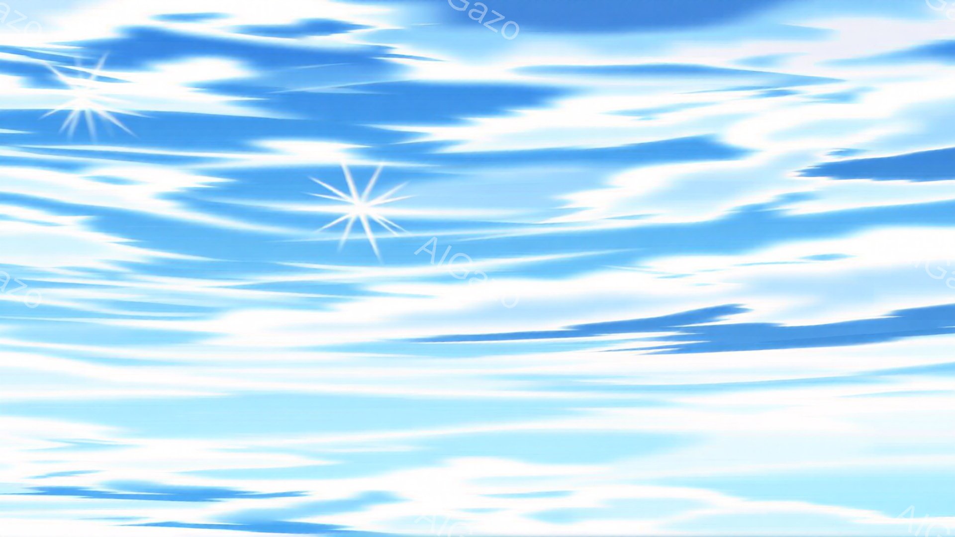 空一面が鮮やかな青と白の雲で覆われ、まるで絵画のような風景が広がっています。雲は筆致が力強く、光の反射が星のように表現され、幻想的な雰囲気を醸し出しています。全体的に明るく、爽やかな印象を与える空の描 - AI生成フリー素材