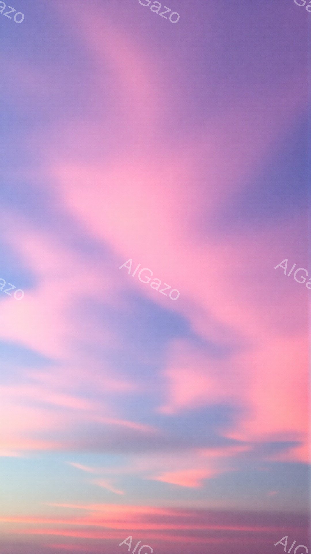 空は夕焼けの鮮やかなピンク色と紫色のグラデーションで染められています。雲は繊細な筆致で描かれたように、空を横切って流れています。全体的に穏やかで夢幻的な雰囲気で、静寂と美しさが感じられます。 - AI生成フリー素材