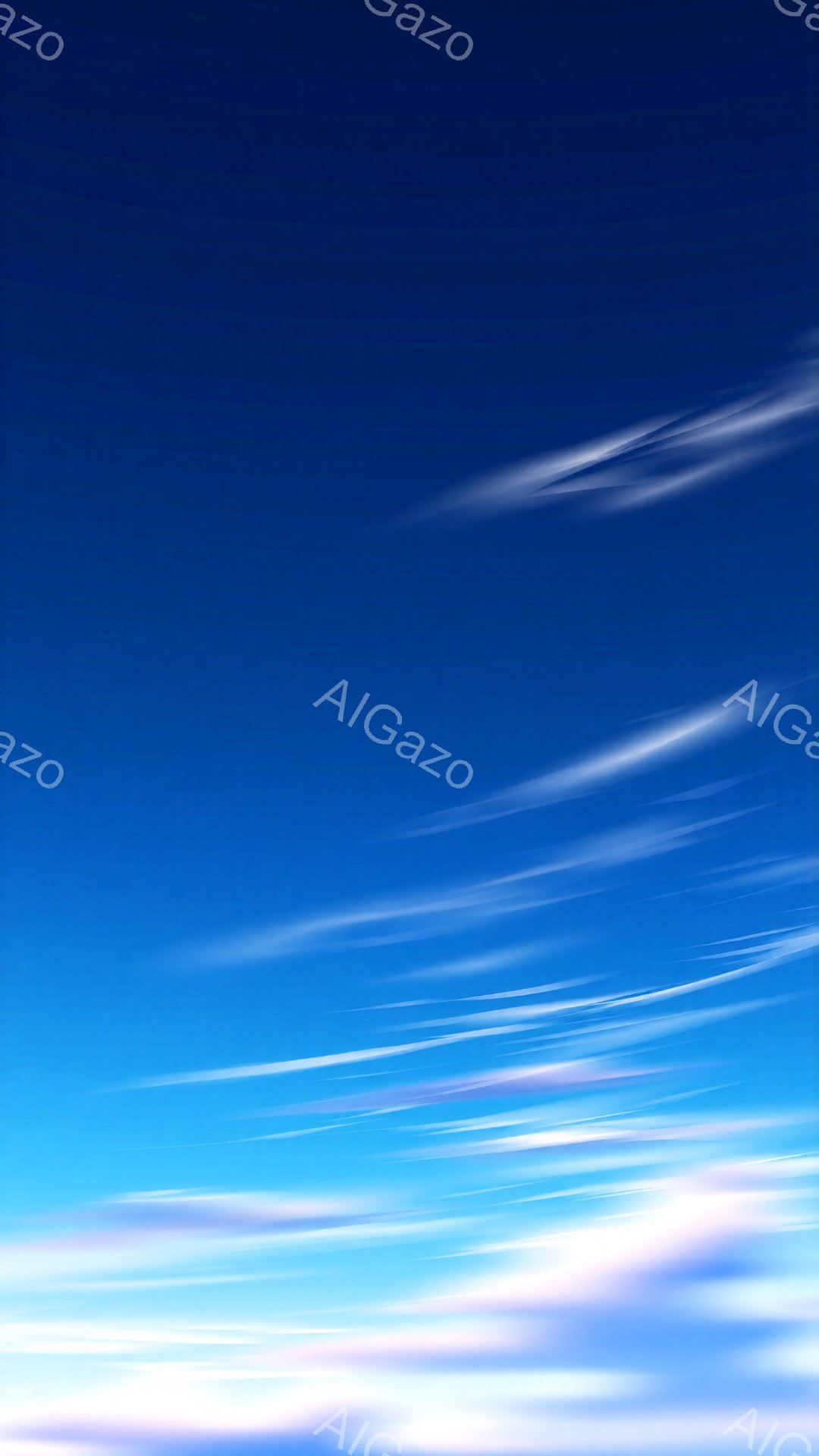 鮮やかな青色の空を背景に、白い筋状の雲が流れています。雲はまるで筆跡のように空を横切り、夕焼けの名残のような淡いピンク色が混じっています。全体的に、爽やかで幻想的な雰囲気を醸し出しています。 - AI生成フリー素材