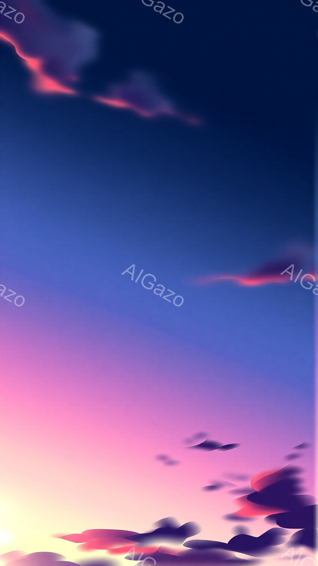 鮮やかな夕焼け空が広がっており、ピンク、紫、青のグラデーションが印象的です。雲が空に浮かび、その縁が赤く染まっており、幻想的な雰囲気を醸し出しています。全体的に穏やかで、美しい自然の光景が目に浮かびま - AI生成フリー素材