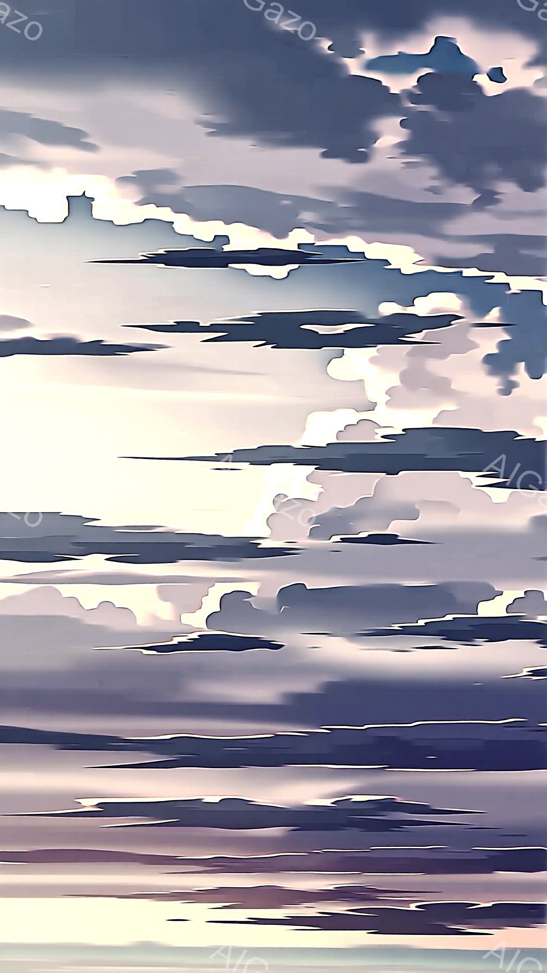 この画像は、夕焼け空を思わせるグラデーションが特徴的な空の描写です。濃い紫から薄いピンク、そして白へと色が変化し、雲が層状に重なっています。全体的に穏やかで幻想的な雰囲気が漂い、静寂の中に美しさが感じ - AI生成フリー素材