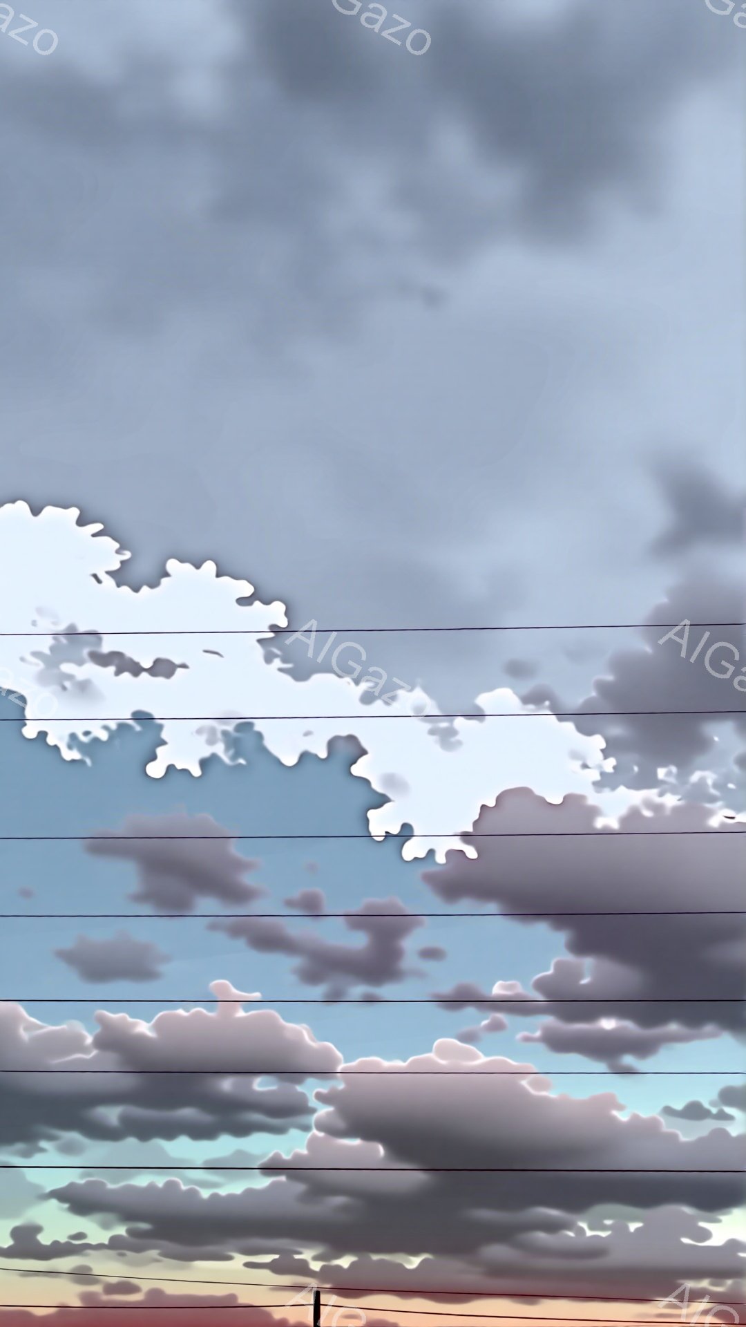 空は雲に覆われ、夕焼けの名残が地平線に薄いオレンジ色として見られます。雲は様々な濃淡の灰色と白で、重厚感と奥行きを感じさせます。全体的に静かで憂鬱な雰囲気が漂い、空模様がその感情を強調しています。 - AI生成フリー素材