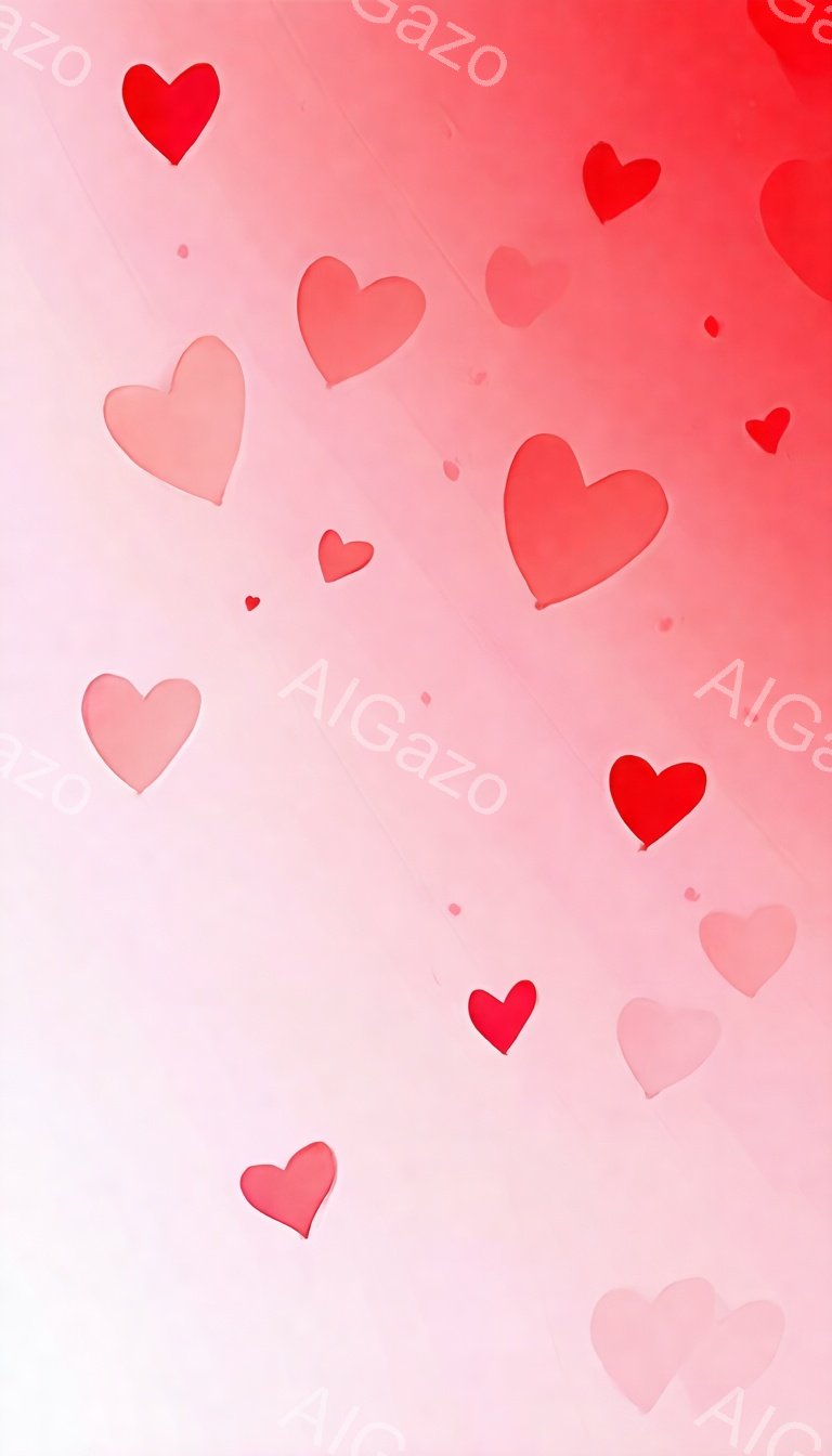 鮮やかなピンクから白へのグラデーションが背景に広がり、様々な大きさのハートが散りばめられています。ハートは赤や薄いピンク色をしており、まるで愛のシャワーのように見えます。全体的に柔らかくロマンチックな雰囲気で、バレンタインデーや恋愛をテーマにしたデザインに適しています。